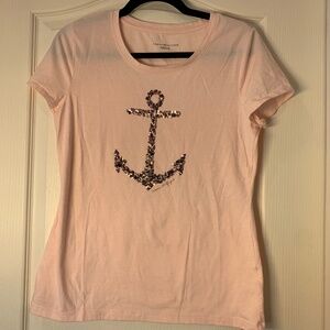 Tommy Hilfiger Women’s Coral Anchor Sequin T-Shirt Classic Fit Size M Cruise